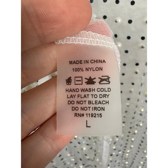 Beach Bunny Champagne Nights Mesh Dress Embellished Evening Statement Nude Sz L - Picture 12 of 13